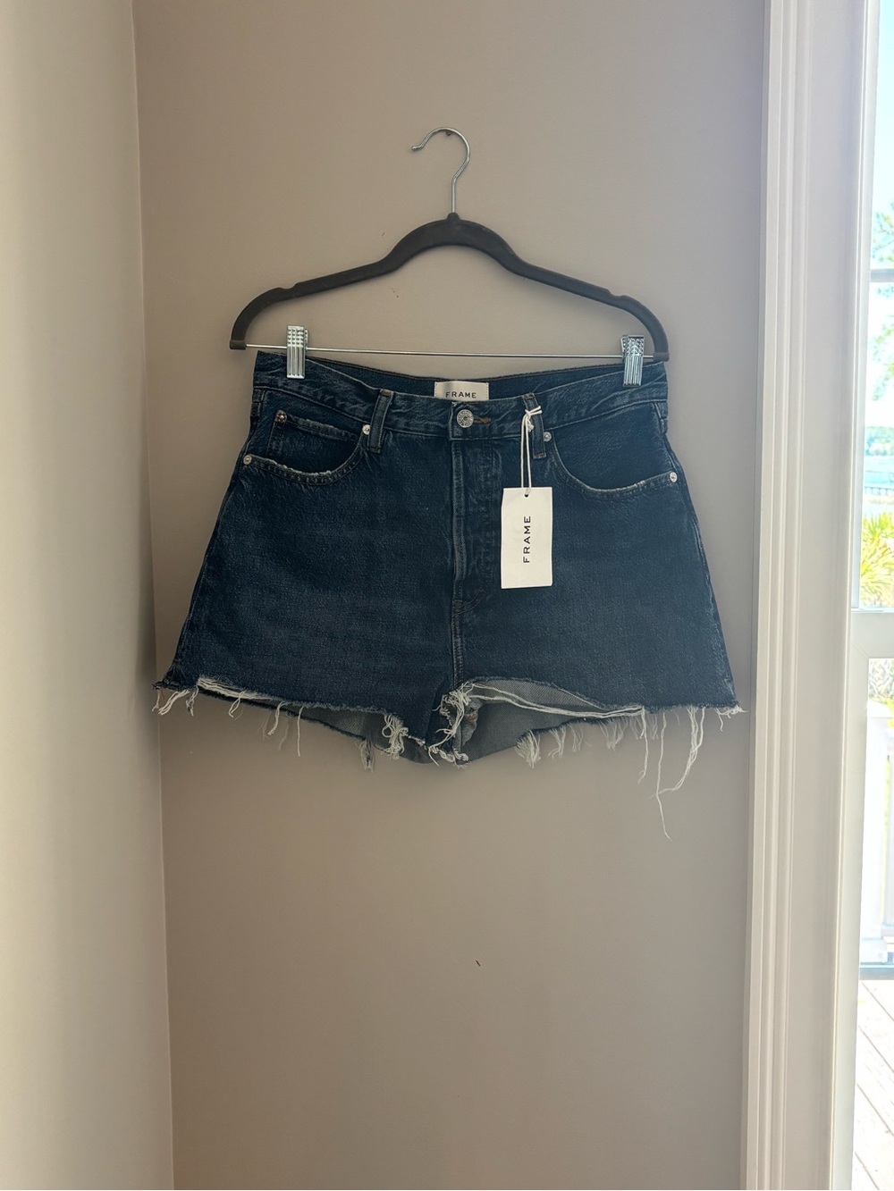 Frame Denim Black Frayed Cutoff Jean Shorts